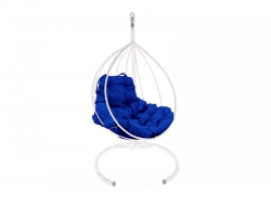 Подвесное кресло Кокон Капля каркас белый-подушка синяя