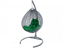 Подвесное кресло Кокон Капля Люкс ротанг каркас серый-подушка зелёная