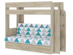 Двухъярусная кровать с диваном Карамель 75 сонома-бирюзовые треугольники