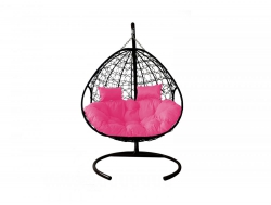 Подвесное кресло Кокон Для двоих ротанг каркас чёрный-подушка розовая