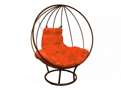 Кресло Кокон Круглый на подставке каркас коричневый-подушка оранжевая