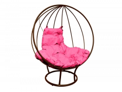 Кресло Кокон Круглый на подставке каркас коричневый-подушка розовая
