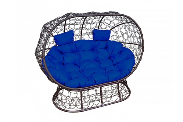 Подвесной диван Кокон Лежебока на подставке каркас коричневый-подушка синяя
