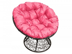 Кресло Папасан с ротангом каркас чёрный-подушка розовая