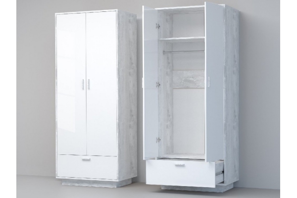 Шкаф Эго ШК-1 бетон светлый/белый глянец цоколь