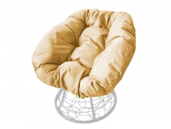 Кресло Пончик с ротангом каркас белый-подушка бежевая