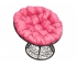 Кресло Папасан с ротангом каркас чёрный-подушка розовая