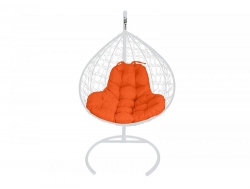 Подвесное кресло Кокон XL ротанг каркас белый-подушка оранжевая