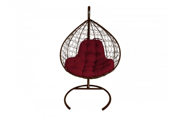 Подвесное кресло Кокон XL ротанг каркас коричневый-подушка бордовая