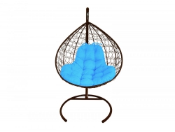 Подвесное кресло Кокон XL ротанг каркас коричневый-подушка голубая